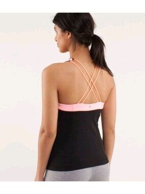Lululemon Vinyasa Surf Tank Top Black Bleached Coral Pop Orange Crossback 6
